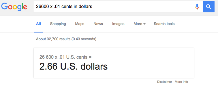 Screenshot of Google's calculator