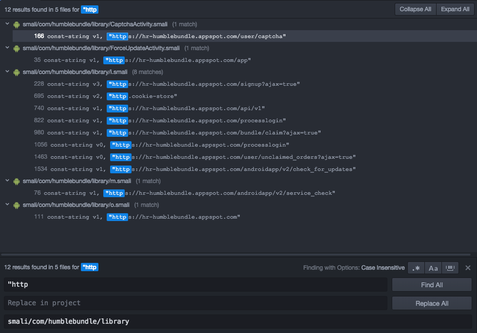Searching for '"http' in the code directory